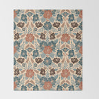 Fall Floral Pattern in Blue, Brown & Rust Throw Blanket Gallery Image 2