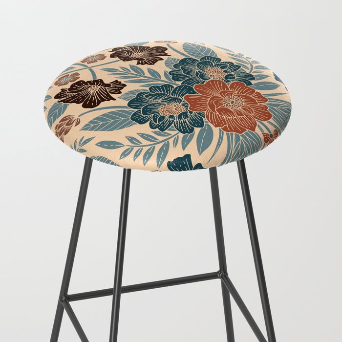 Fall Floral Pattern in Blue, Brown & Rust Stool Gallery Image 2