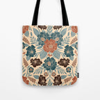 Fall Floral Pattern in Blue, Brown & Rust Tote Bag Gallery Image 1