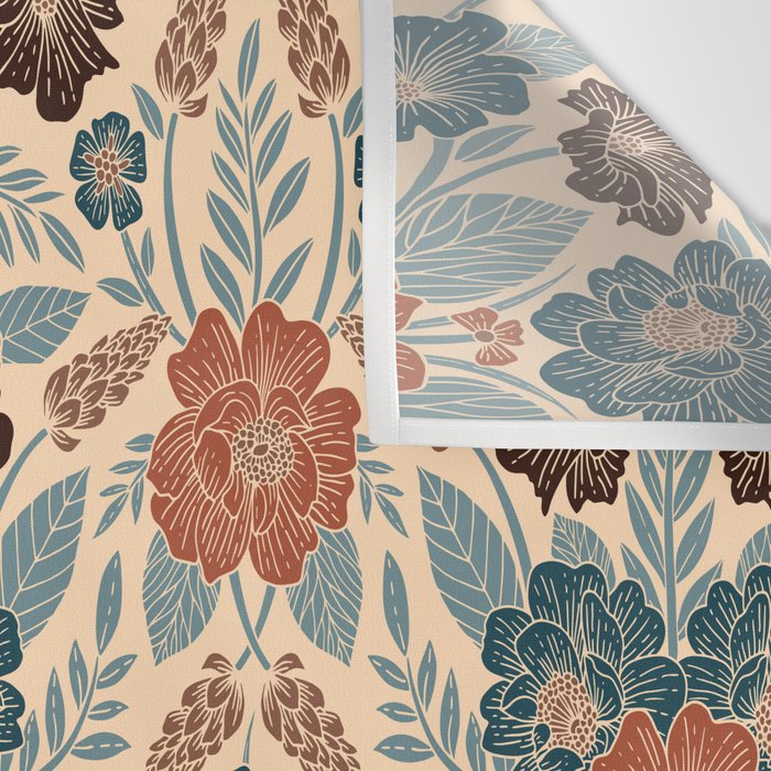 Fall Floral Pattern in Blue, Brown & Rust Wall Tapestry Gallery Image 3