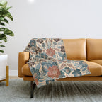 Fall Floral Pattern in Blue, Brown & Rust Throw Blanket Gallery Image 1