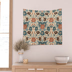 Fall Floral Pattern in Blue, Brown & Rust Wall Tapestry Gallery Image 2