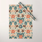 Fall Floral Pattern in Blue, Brown & Rust Wrapping Paper Gallery Image 1