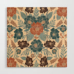 Fall Floral Pattern in Blue, Brown & Rust Wood Wall Art Gallery Image 1