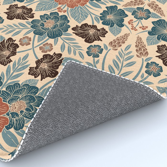 Fall Floral Pattern in Blue, Brown & Rust Rug Gallery Image 4