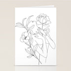 Minimal Line Art Woman with Peonies Stationery Card Gallery Image 2