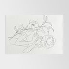 Minimal Line Art Woman with Peonies Rug Gallery Image 2