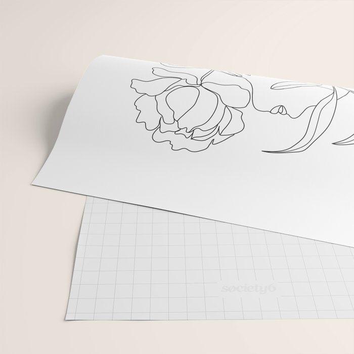 Minimal Line Art Woman with Peonies Wrapping Paper Gallery Image 2