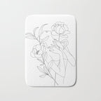 Minimal Line Art Woman with Peonies Bath Mat Gallery Image 1