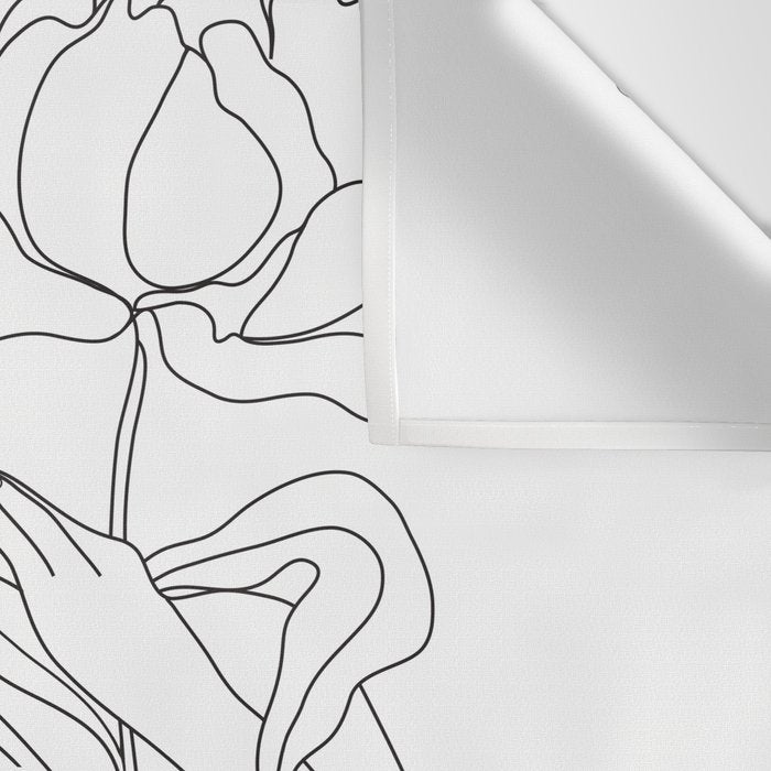 Minimal Line Art Woman with Peonies Wall Tapestry Gallery Image 3