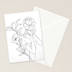 Minimal Line Art Woman with Peonies Stationery Card Gallery Image 2