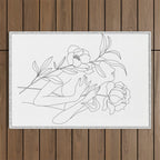 Minimal Line Art Woman with Peonies Outdoor Rug Gallery Image 1