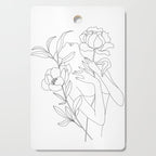 Minimal Line Art Woman with Peonies Cutting Board Gallery Image 1