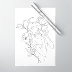 Minimal Line Art Woman with Peonies Wrapping Paper Gallery Image 1