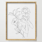 Minimal Line Art Woman with Peonies Serving Tray Gallery Image 1