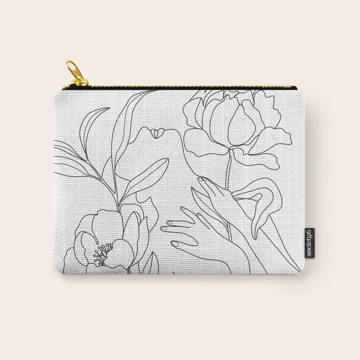 Minimal Line Art Woman with Peonies Carry All Pouch Gallery Image 1