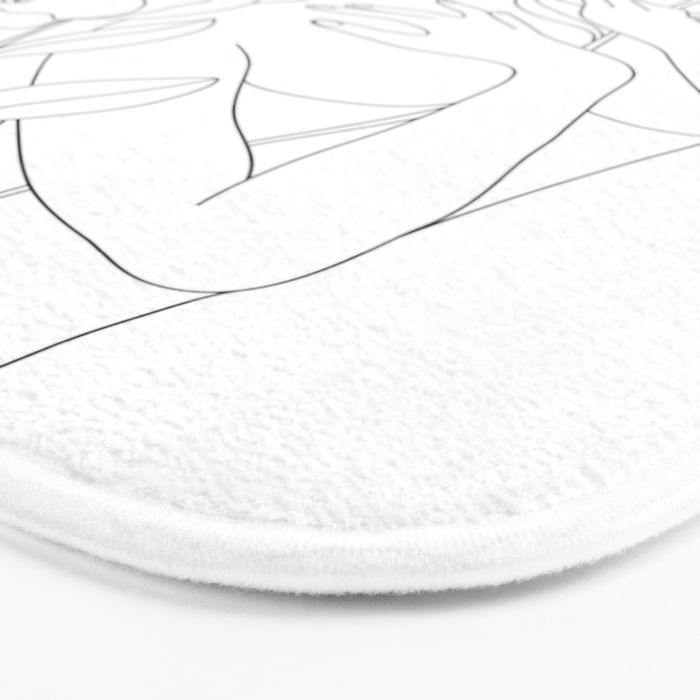 Minimal Line Art Woman with Peonies Bath Mat Gallery Image 3