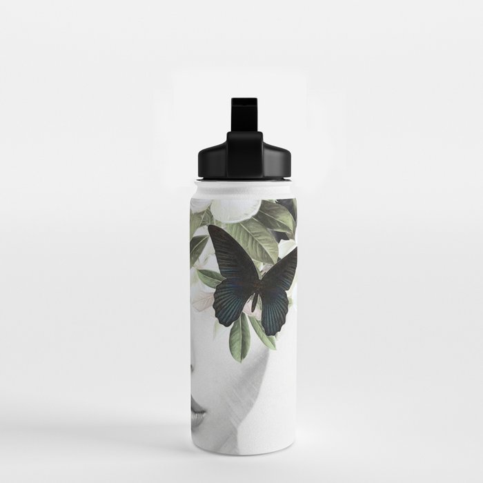 Woman With Flowers and Butterflies 3 Water Bottle Gallery Image 2