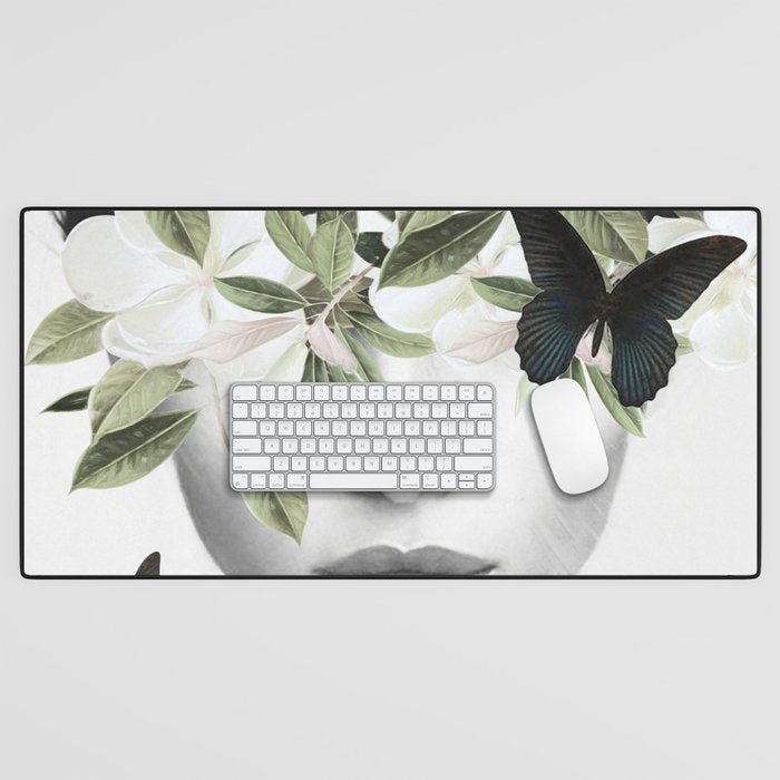 Woman With Flowers and Butterflies 3 Desk Mat Gallery Image 1