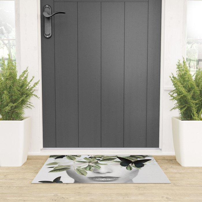 Woman With Flowers and Butterflies 3 Welcome Mat Gallery Image 3