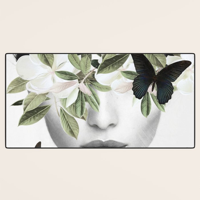 Woman With Flowers and Butterflies 3 Desk Mat Gallery Image 3