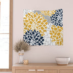 Flower Blooms, Yellow, Grey, Navy Wall Tapestry Gallery Image 2