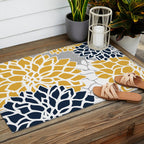 Flower Blooms, Yellow, Grey, Navy Outdoor Rug Gallery Image 2