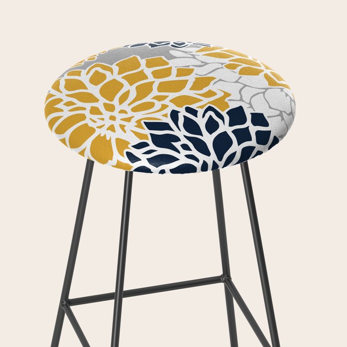 Flower Blooms, Yellow, Grey, Navy Stool Gallery Image 2