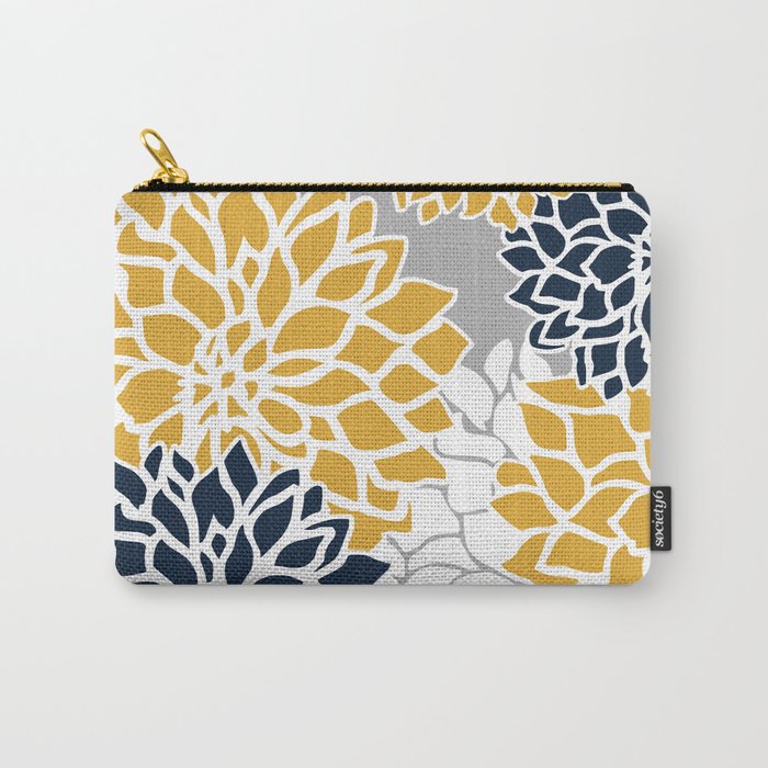 Flower Blooms, Yellow, Grey, Navy Carry All Pouch Gallery Image 1