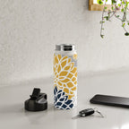 Flower Blooms, Yellow, Grey, Navy Water Bottle Gallery Image 4