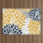 Flower Blooms, Yellow, Grey, Navy Outdoor Rug Gallery Image 1
