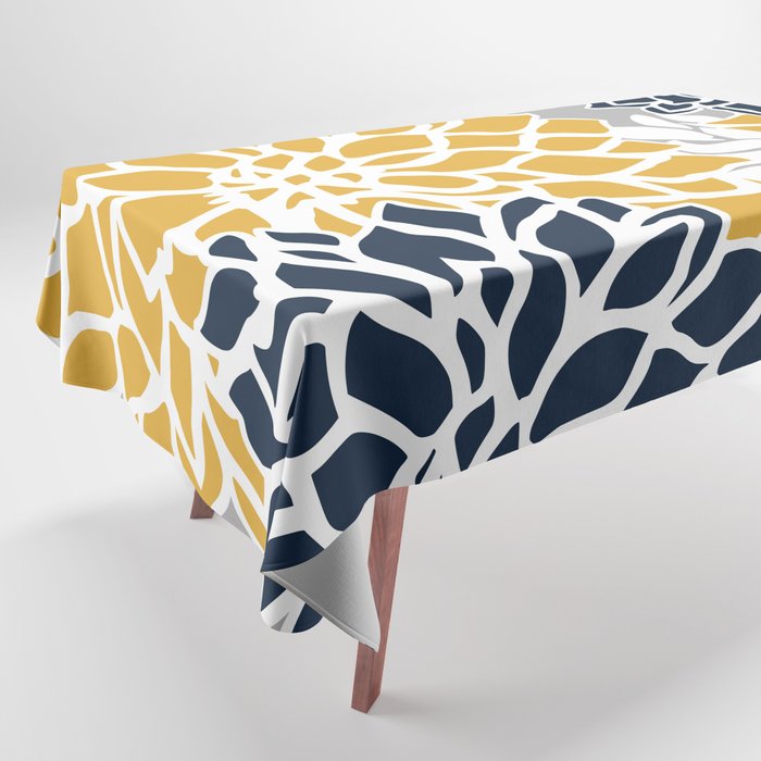 Flower Blooms, Yellow, Grey, Navy Tablecloth Gallery Image 1