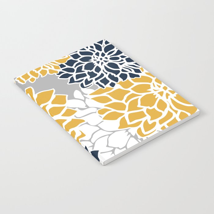 Flower Blooms, Yellow, Grey, Navy Notebook Gallery Image 2