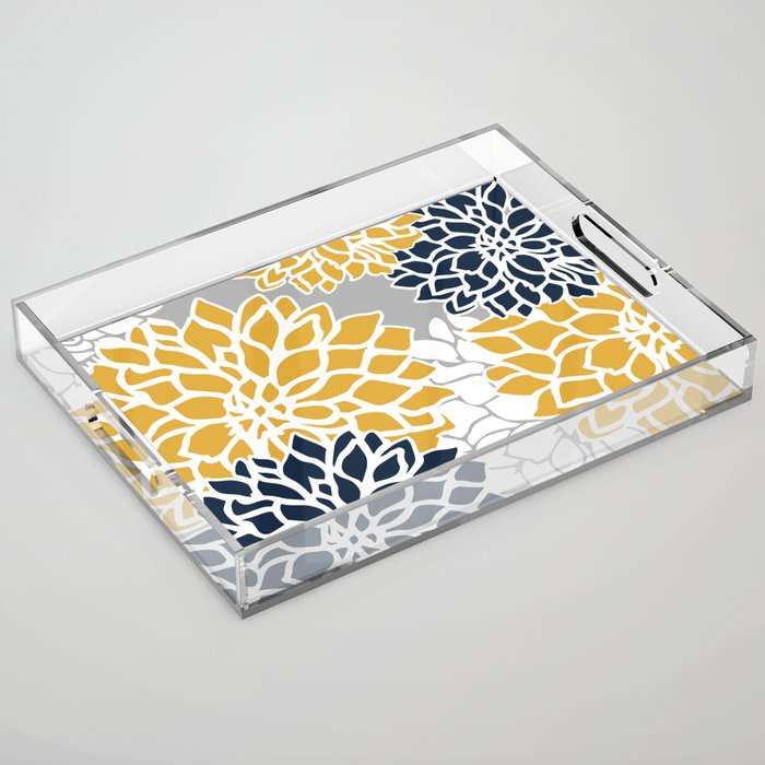 Flower Blooms, Yellow, Grey, Navy Acrylic Tray Gallery Image 1