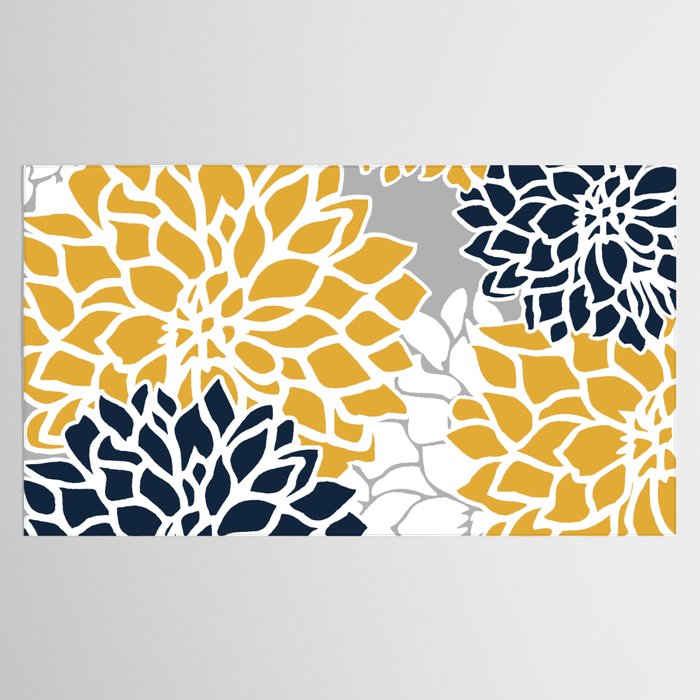 Flower Blooms, Yellow, Grey, Navy Tablecloth Gallery Image 2