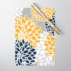 Flower Blooms, Yellow, Grey, Navy Wrapping Paper Gallery Image 1