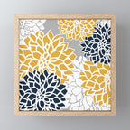 Flower Blooms, Yellow, Grey, Navy Mini Art Print Gallery Image 1