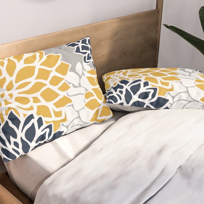 Flower Blooms, Yellow, Grey, Navy Pillow Sham Gallery Image 2