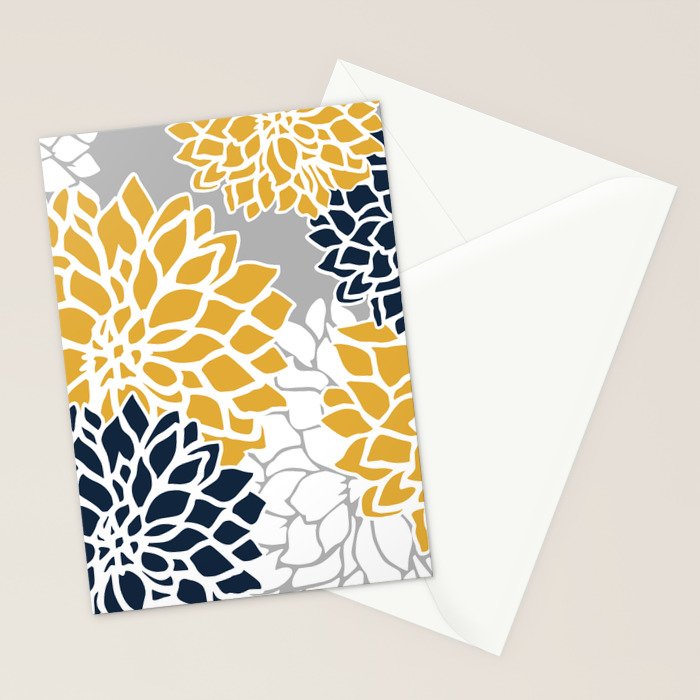 Flower Blooms, Yellow, Grey, Navy Stationery Card Gallery Image 2