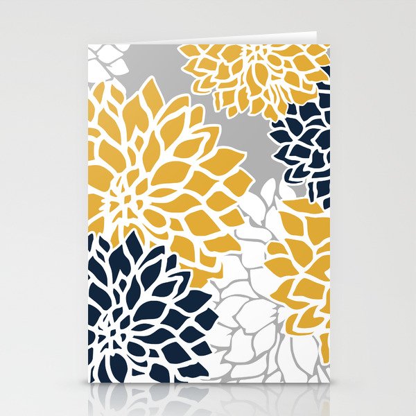 Flower Blooms, Yellow, Grey, Navy Stationery Card Gallery Image 1