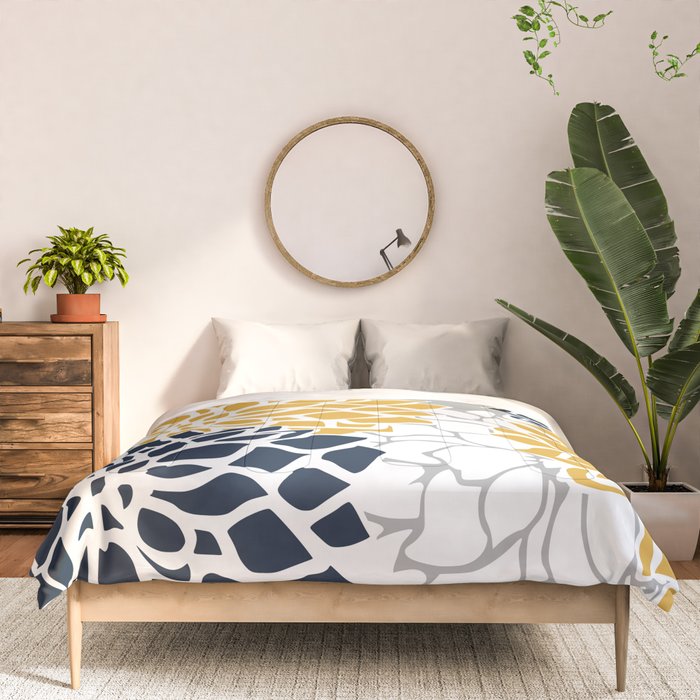 Flower Blooms, Yellow, Grey, Navy Comforter Gallery Image 3