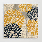 Flower Blooms, Yellow, Grey, Navy Wood Wall Art Gallery Image 1