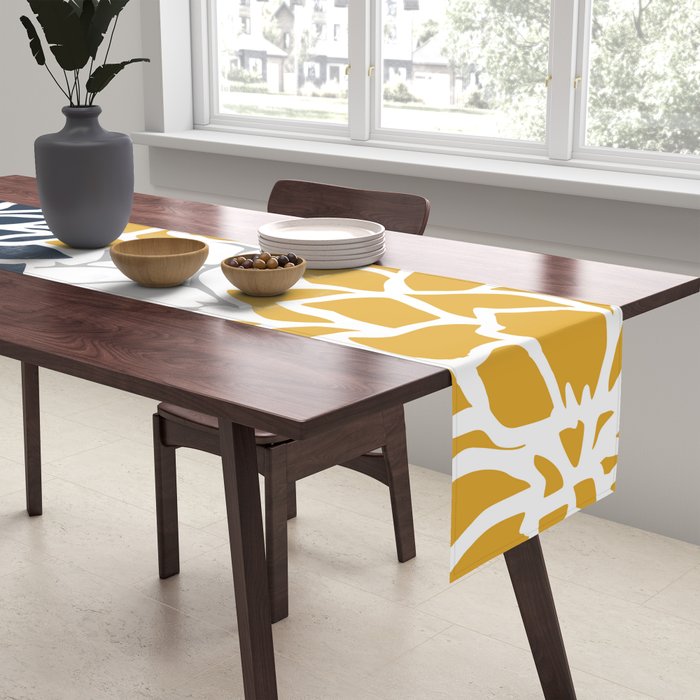Flower Blooms, Yellow, Grey, Navy Table Runner Gallery Image 2