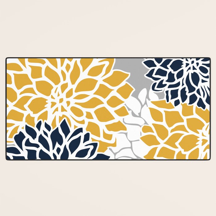 Flower Blooms, Yellow, Grey, Navy Desk Mat Gallery Image 3