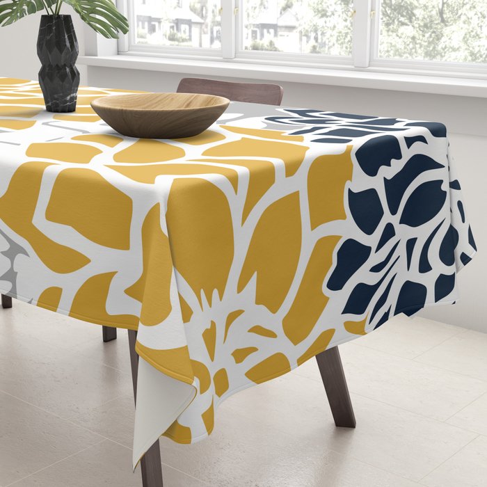 Flower Blooms, Yellow, Grey, Navy Tablecloth Gallery Image 3