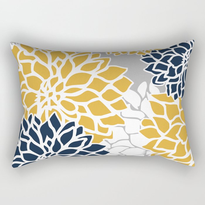 Flower Blooms, Yellow, Grey, Navy Rectangular Pillow Gallery Image 1