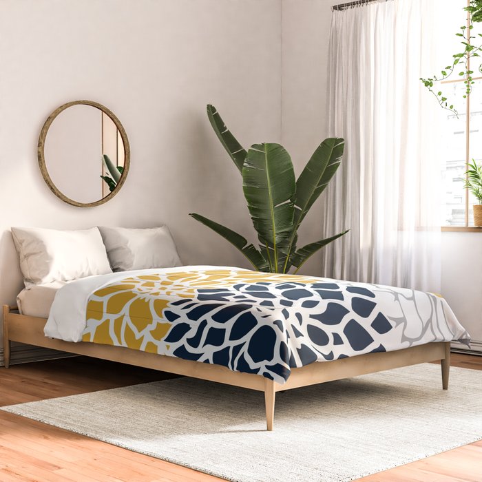 Flower Blooms, Yellow, Grey, Navy Comforter Gallery Image 2
