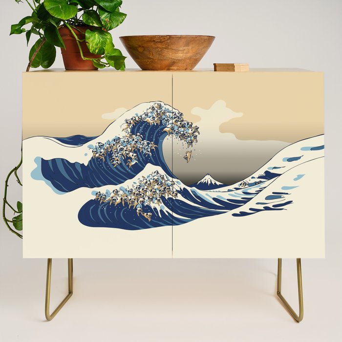 The Great Wave of Pugs Vanilla Sky Credenza Gallery Image 1