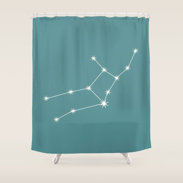 Virgo Zodiac Star Constellation Line Art Teal Shower Curtain Gallery Image 1
