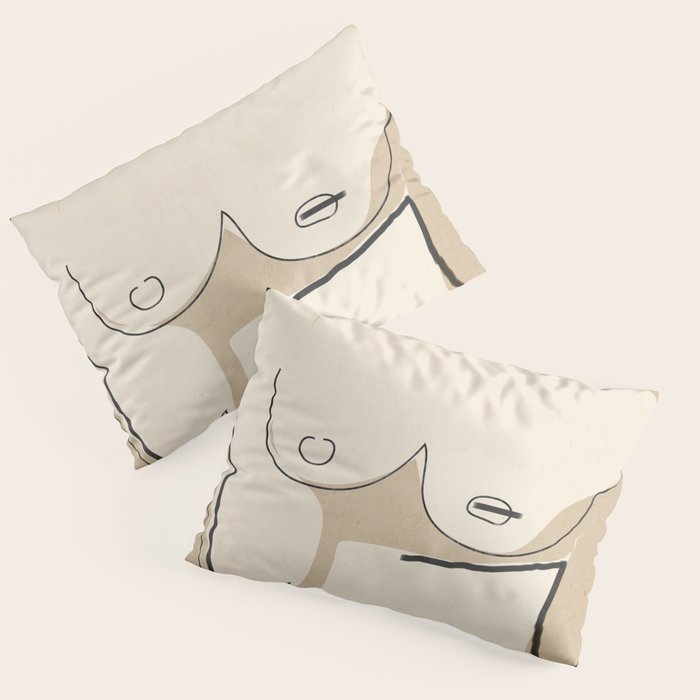 Abstract Line Art Nude Beige Pillow Sham Gallery Image 1